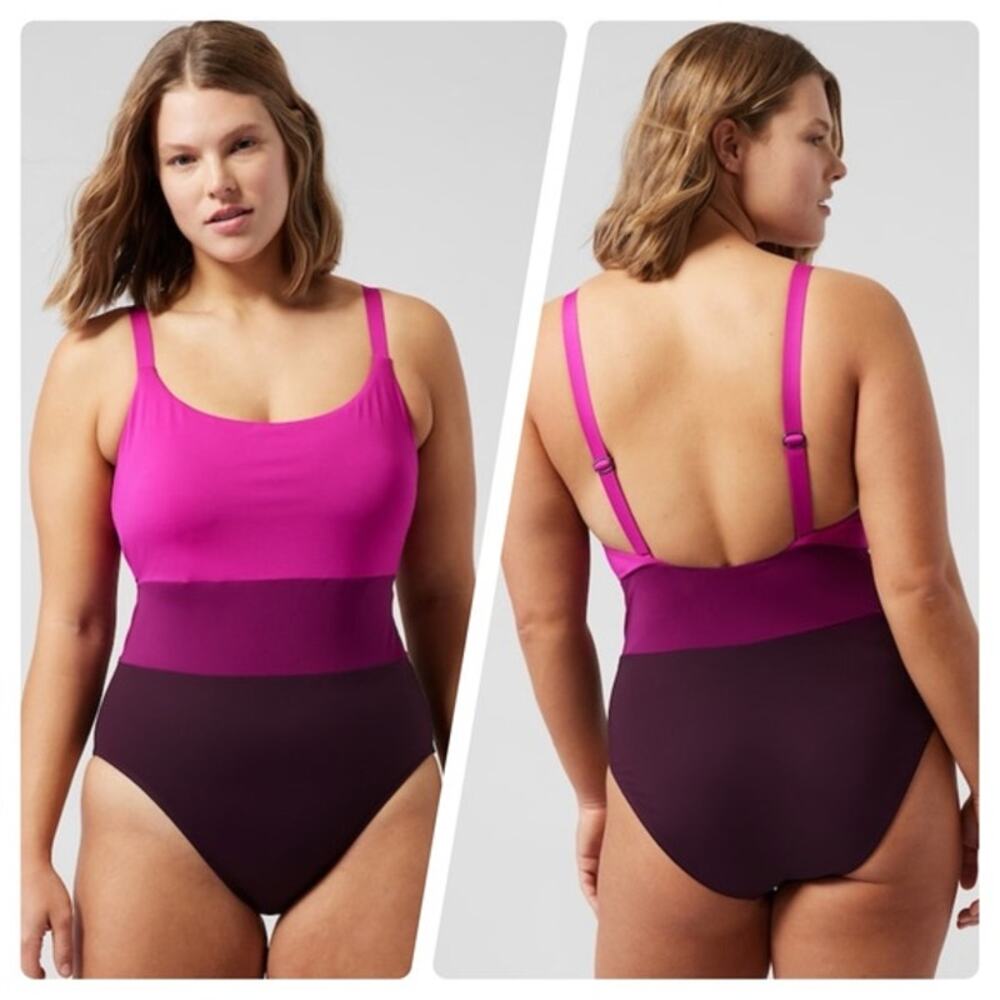 Athleta Coastline One Piece Swimsuit Ombre Purple in‎ Electric Fuchsia Size XL